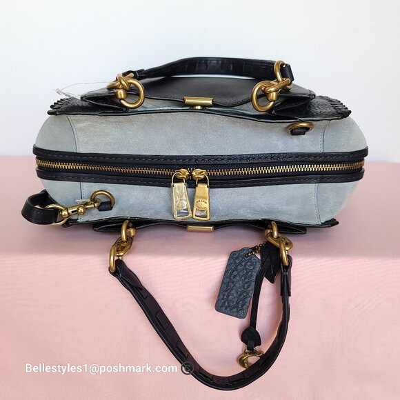 COACH Dreamer 27 Whipstitch Colorblocked Mixed Leather & Suede Satchel-Ink Mult⭐ - Picture 9 of 16